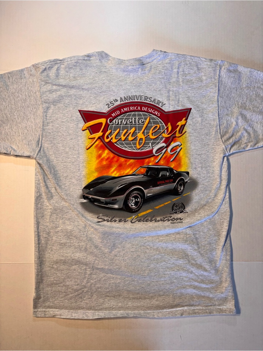 Vtg Chevy Corvette Classic Cars FunFest 25th Anniversary Flames 90s Tshirt Sz XL